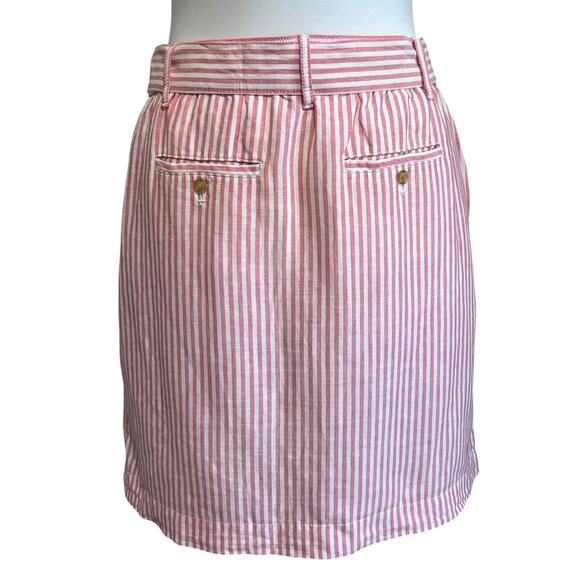 Talbots Linen Striped Short Skirt Sz 10P Pink Tie Waist w Pockets Cute & Soft - Picture 4 of 6